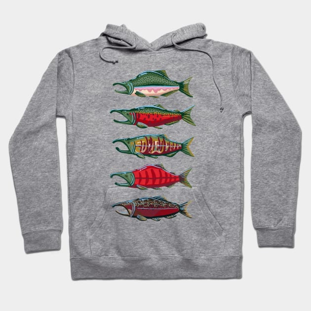 Pacific Salmon- Large Hoodie by paintedpansy